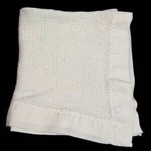 VINTAGE Baby Morgan MINI Security Blanket White Waffle Weave 18”x20” Nylon Trim